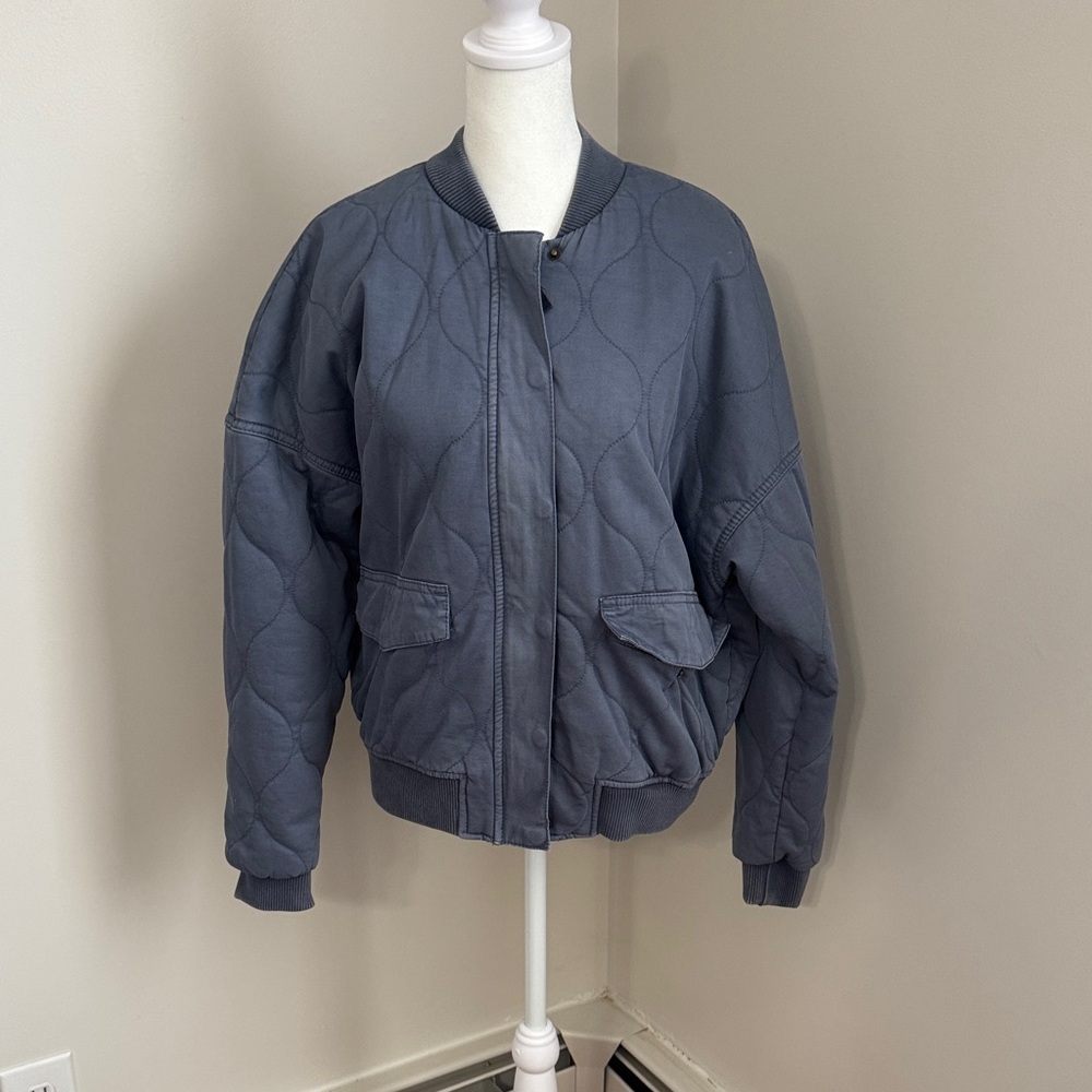 Quilted Blue Bomber Jacket